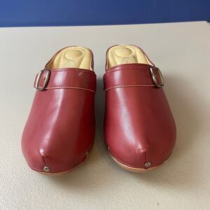 Atalina Womens 5.5 US 36 Mules Clogs Red Slip On Shoes Buckle Platform